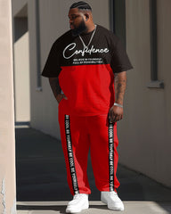 Street Casual Colorblock Letter Print Large Men's T-shirt & Pants Set