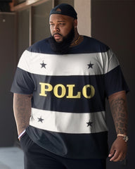 Men's Plus Size Color Matching POLD Two-Piece Set