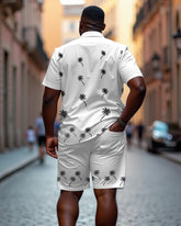 Men's Plus Size Hawaiian White Coconut Casual Cuban Collar Short Sleeve Shirt Shorts Suit