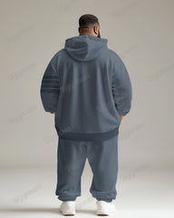 Men's Daily Casual Simple Blue Stripe Print Big & Tall Hoodie Set