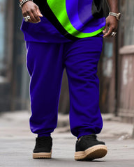 Big & Tall Men's Street Fashion Purple Graffiti Colorblock Print Hoodie Suit