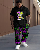 Men's Plus Size Orleans Mardi Gras Fun Clown Print T-Shirt Trousers Suit