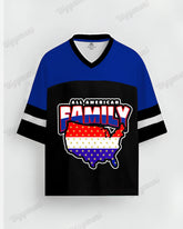Big & Tall Men's Black And Blue Colorblock Independence Day Flag Family Alphabet Print Mesh Jersey