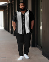 Men's Plus Size Business Casual Color Block Graphic Sports Bowling Short Sleeve Shirt Pants Set