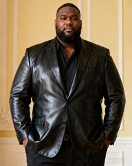 Men's Plus Size Black Waterproof Soft Leather-Resistant Suit Jacket Coat
