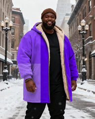 Big & Tall Men's Pink Gradient Printed Velvet Thickened Long Hooded Coat