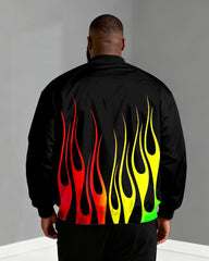 Big & Tall Men's Black Flame Print Zip Long Sleeve Jacket