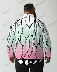 Plus Size Men's Shinobu Kimono Print Lapel Long Sleeve Shirt