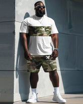 Men's Plus Size Camouflage Face Print T-Shirt Shorts Suit
