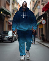 Men's Casual Blue Word Art Gradient Print Big & Tall Hoodie Set