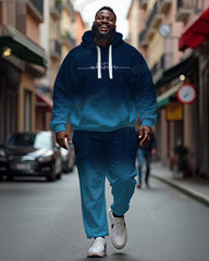 Men's Casual Blue Word Art Gradient Print Big & Tall Hoodie Set
