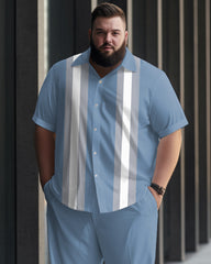 Contrast Printed Collar Short Sleeved Shirt, Oversized Men's Set