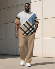 Men's Plus Size Check Color Block Printed T-shirt Trousers Suit