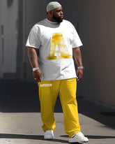 Comfortable Men's Big & Tall Casual Letter Print Short Sleeve T-shirt Trousers Set