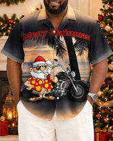 Big & Tall Men's Christmas Holiday Santa Claus Motorcycle Printed Short Sleeve Shirt