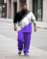 Big & Tall Men's Casual Colorblock Geometric Alphabet Print Long Sleeve T-Shirt Pants Set