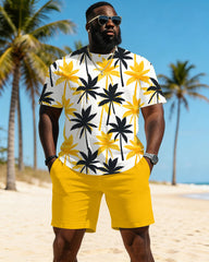 Big & Tall Men's Two-tone Coconut Tree Print Crewneck Short Sleeve T-Shirt Shorts Set