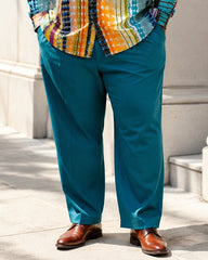 Big & Tall Men's Vintage Rainbow Vertical Strip Geometric Print Long Sleeve Shirt Pants Set