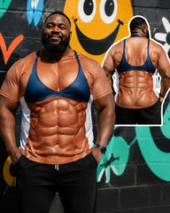 Big & Tall Men's Navy Bikini Back Eight Pack Abs Funny Print Round Neck Short Sleeve T-shirt