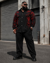 Big & Tall Men's Black And Red Print Long Sleeve Shirt Pants Set