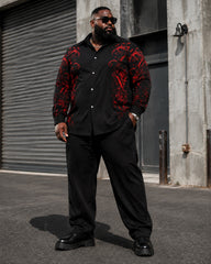Big & Tall Men's Black And Red Print Long Sleeve Shirt Pants Set