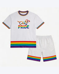 Big & Tall Men's Rainbow Dachshund PRIDE Printed Round Neck Short Sleeve T-Shirt Shorts Set