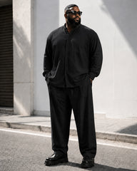 Big & Tall Men's Solid Color Collar Long Sleeve Shirt Pants Set