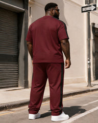Big & Tall Men's Wine Red Printed T-shirt Trousers Set