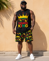 Big & Tall Men's Reggae Crown Sunglasses YOUNG KING Letter Print Vest Shorts Set