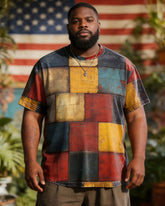 Big & Tall Men's American Vintage Colorblock Printed Round Neck Short Sleeve T-Shirt