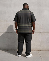 Big & Tall Men's Dark Plaid Print Polo Short Sleeve Pants Set