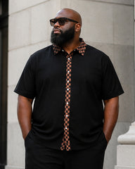 Big & Tall Men's Checkerboard Collar Placket Contrast Printed Short Sleeve Shirt Pants Set