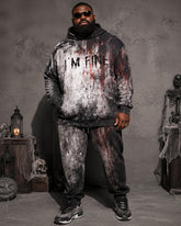 Big & Tall Men's Distressed Bloodstain “I'M FINE” Letter Print Hoodie Set