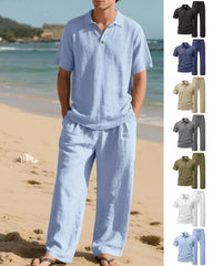 S-3XL Linen Lapel Short Sleeve Trousers Casual Suit