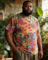 Big & Tall Men's Colorful Floral Print Round Neck Short Sleeve T-Shirt