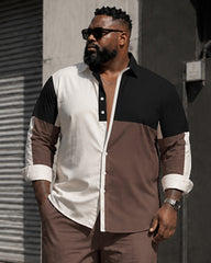 Big & Tall Men's Color Block Color Block Print Long Sleeve Shirt Pants Set