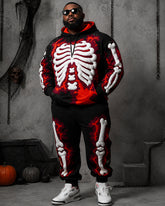 Big & Tall Men's Red and Black Cracked 3D Skeleton Print Hoodie Set