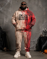 Big & Tall Men's Ink-Splash Tie-Dye “I'M OK” Fun Text Print Hoodie Set
