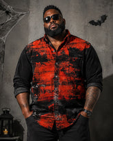 Big & Tall Men’s Halloween Red And Black Graffiti Color-Block Printed Long-Sleeve Shirt
