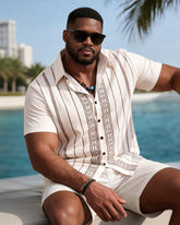 Big & Tall Men's Brown Geometric Stripe Print Short Sleeve Shirt Shorts Set