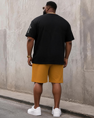 Big & Tall Men's Graffiti Crown Vertical Letter Cross Printed Round Neck Short Sleeve T-Shirt Shorts Set