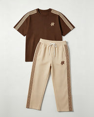 Big & Tall Men's Dark Brown Palette Printed T-Shirt Pants Set