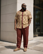 Big & Tall Men's Contrast Checkerboard Dark Print Short Sleeve Shirt Pants Set