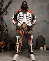 Big & Tall Men's Retro Camo 3D Skeleton Print Hoodie Set