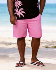 Big & Tall Men's Black Powder Coconut Print Round Neck Short Sleeve T-Shirt Shorts Set