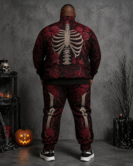 Big & Tall Men's Halloween Rose Skull Print Half Zip Sweat Set