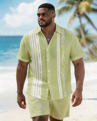 Big & Tall Men's Vine Line Print Short Sleeve Shirt Shorts Set
