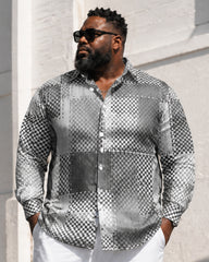 Big & Tall Men's Checkerboard Patchwork Printed Long Sleeve Shirt Pants Set