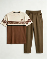 Big & Tall Men's Brown Contrast Color Palette Printed T-Shirt Pants Set