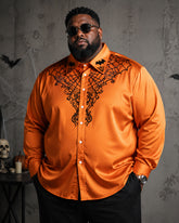 Big & Tall Men's Halloween Cobweb Bat Print Long Sleeve Shirt